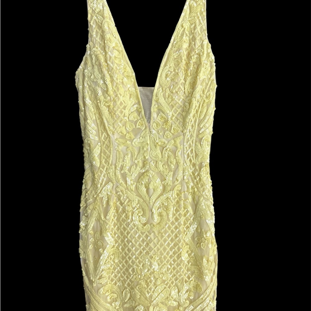 Primavera Couture Yellow Backless Dress style 3806, new